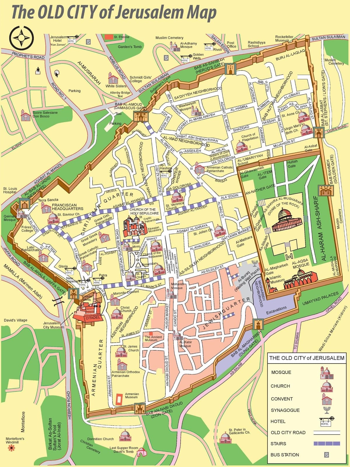 mapa de la ciudad vieja de Jerusalén