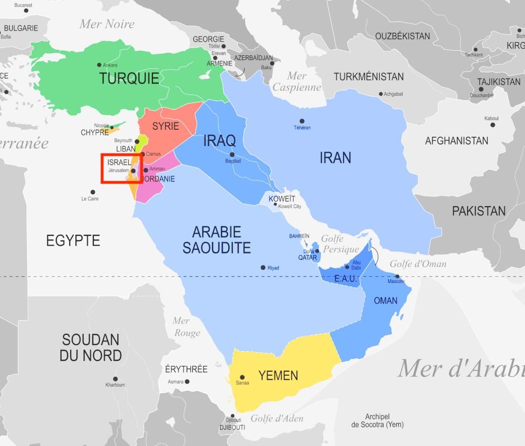 Jerusalén en el mapa de oriente medio