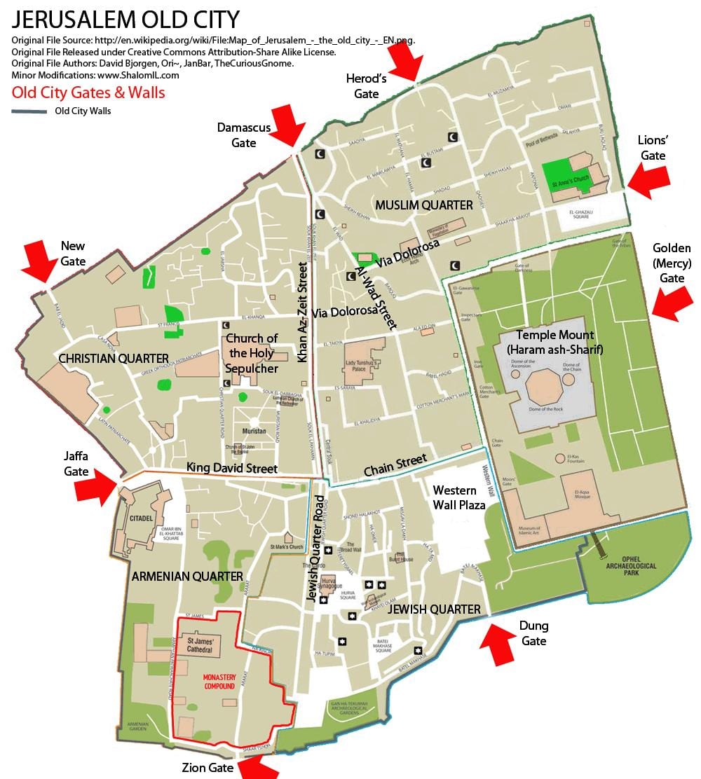 mapa de Jerusalén puertas