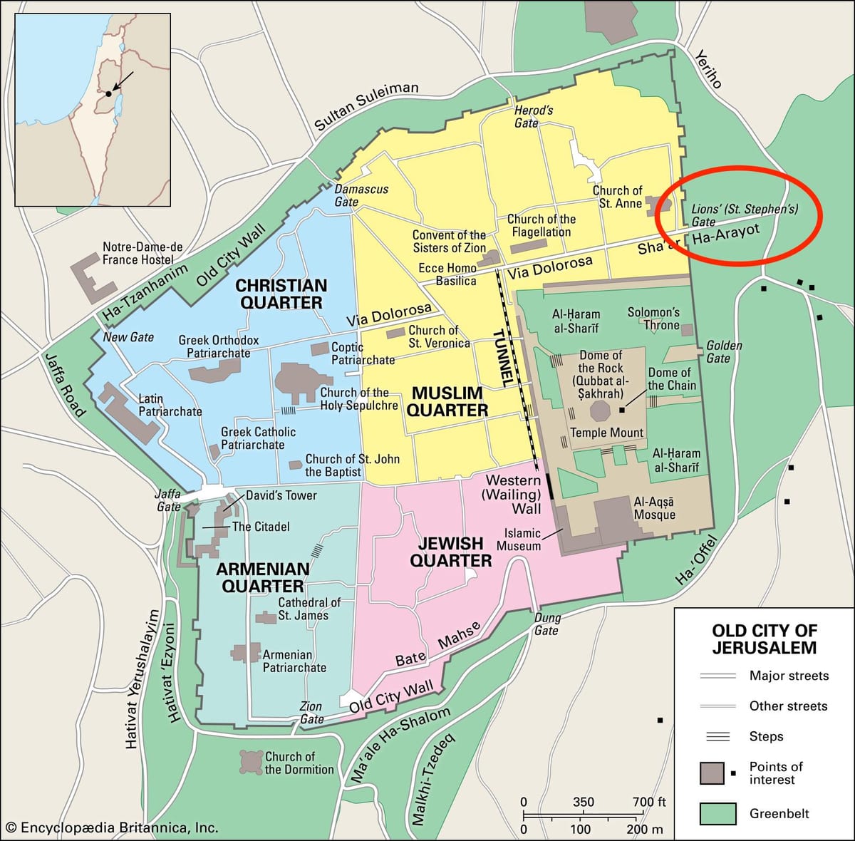 mapa de lions gate Jerusalén