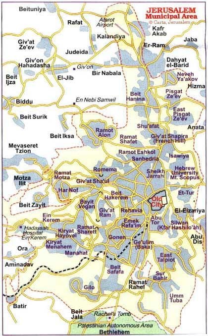 mapa de los barrios de Jerusalén