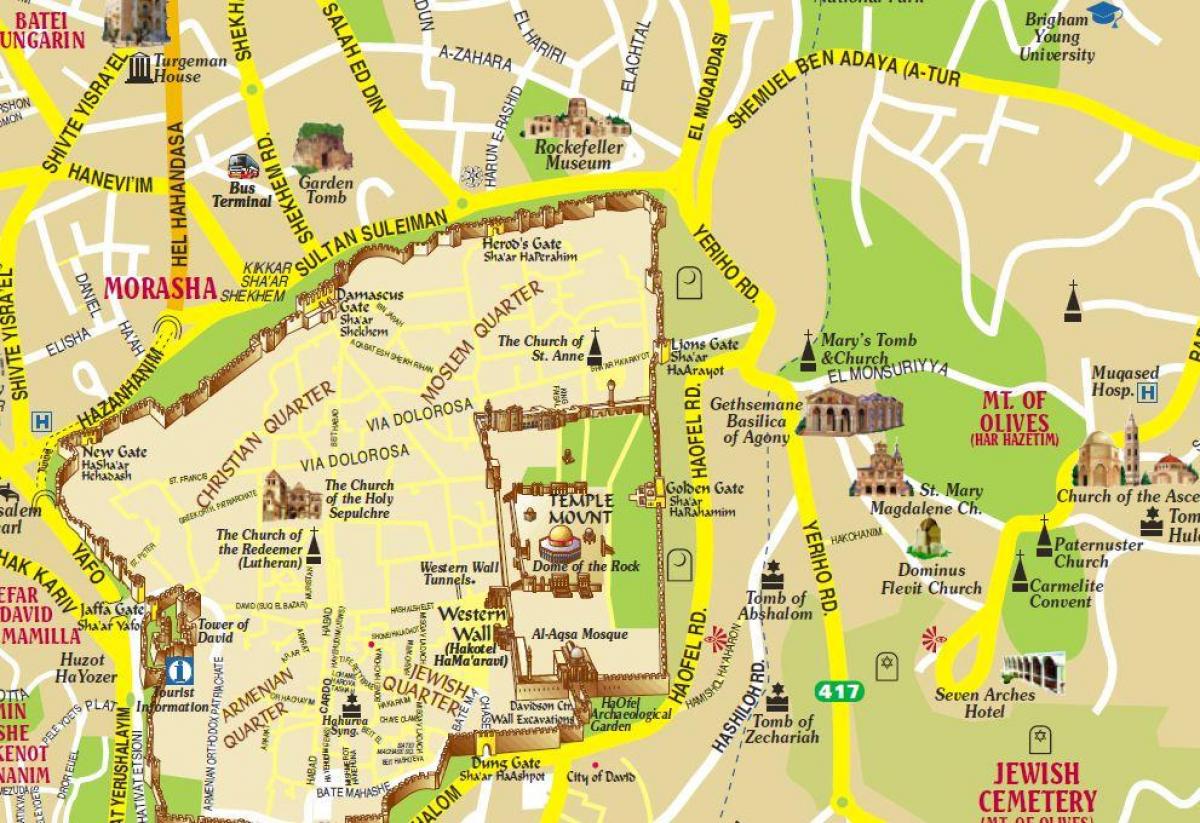 mapa de monte de los olivos y de Jerusalén