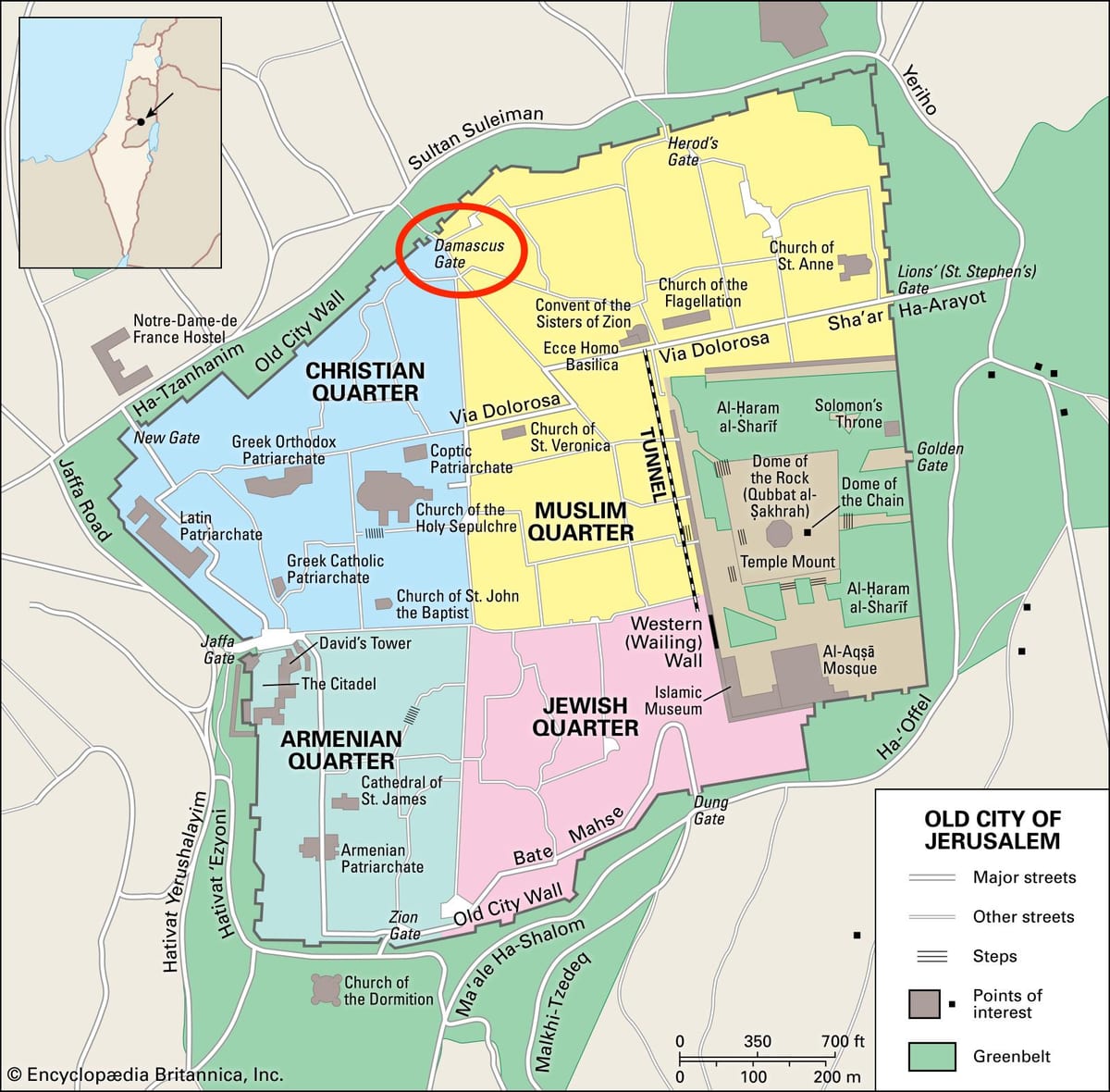 mapa de la puerta de damasco, Jerusalén