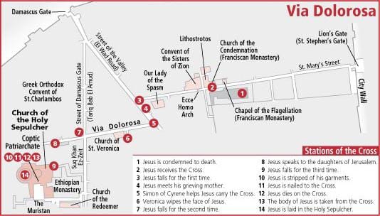 mapa de la vía Dolorosa